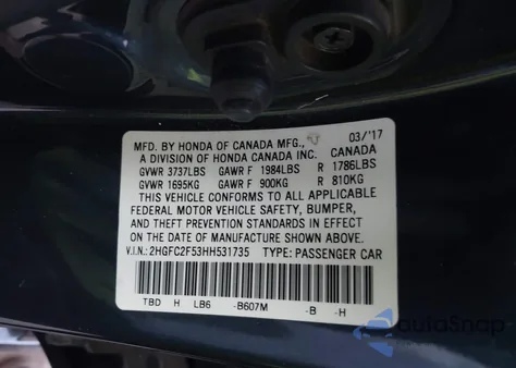 2017 Honda Civic Lx from USA, damaged, VIN 2HGFC2F53HH531735